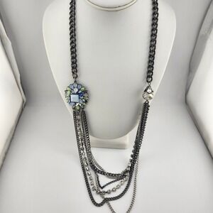 Flower Pendant Long Chain Necklace Multi Strand Vera Wang‎ Y2K Statement